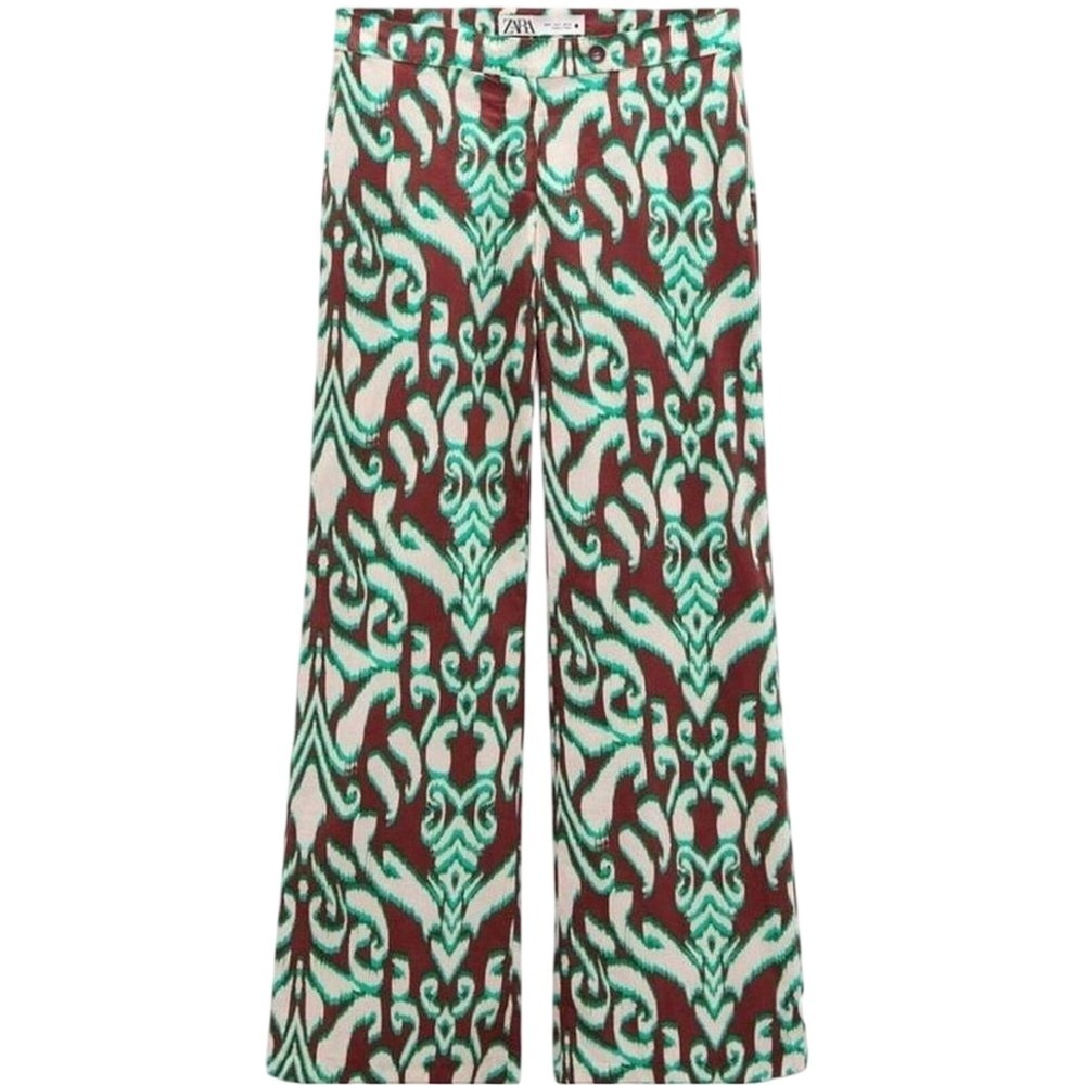 Zara Geometric Ikat Print Cotton Pants Straight Leg M Artsy Boho Psychedelic - Picture 2 of 12